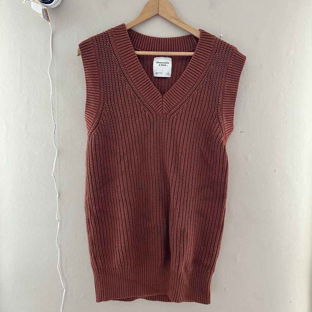 Abercombie & Fitch Mens Cable Knit Sweater Vest Size S Orange Preppy Tennis Y2K